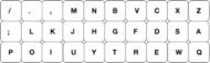 The ReverseQWERTY layout inverts the standard QWERTY left-to-right and top-to-bottom. Thus, the top row of letters reads “/.,mnbvcxz”.  Even after the pattern is identified, it is very difficult to perceive common letter patterns.