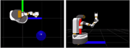 Screenshot of Virtual Joystick Interface with blue circle on two different camera streams
from the top and side perspectives of the Fetch
robot.