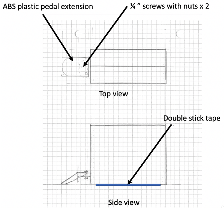 A diagram of a wider ramp for the trash can
