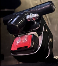  Close up picture of receiver side unit installed on buckle release showing pull up T handle fulcrum.