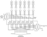 This circuit diagram shows the inputs and outputs to the microcontroller, and the output to the remote.  