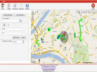 Sample Screen in SoNavNet: Across the top: Map, Profile, My Fiends, Messages, Refresh, and Logout Icons. 
On the left side: A 'Go to Address' field, a 'From' field, and a 'To' field. A 'Get Directions' and a 'Cancel' Button.
On the rigth side: A Google Map with locations, routes and Points of Interest.